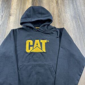 Caterpillar Hoodie Mens M Black Sweatshirt CAT Construction Worker Sweater Y2K U